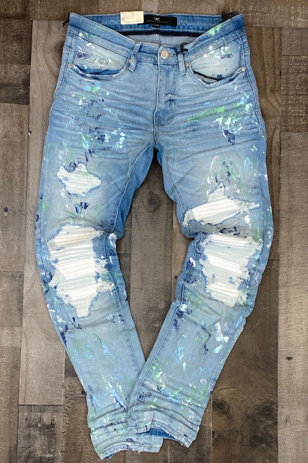 Jordan Craig- painted jeans w/leather ribbing