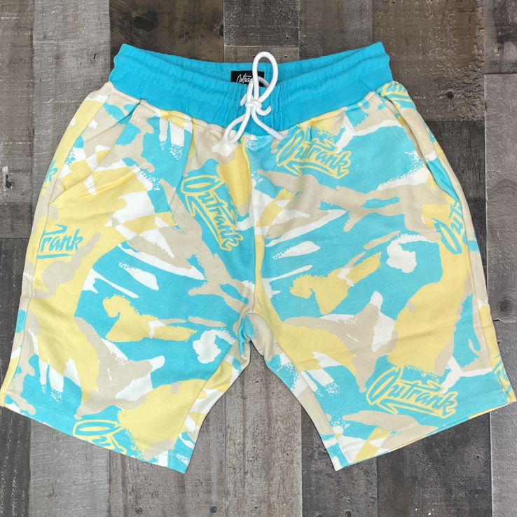 Outrank- spring wars 9” inseam French terry shorts (yellow/blue)