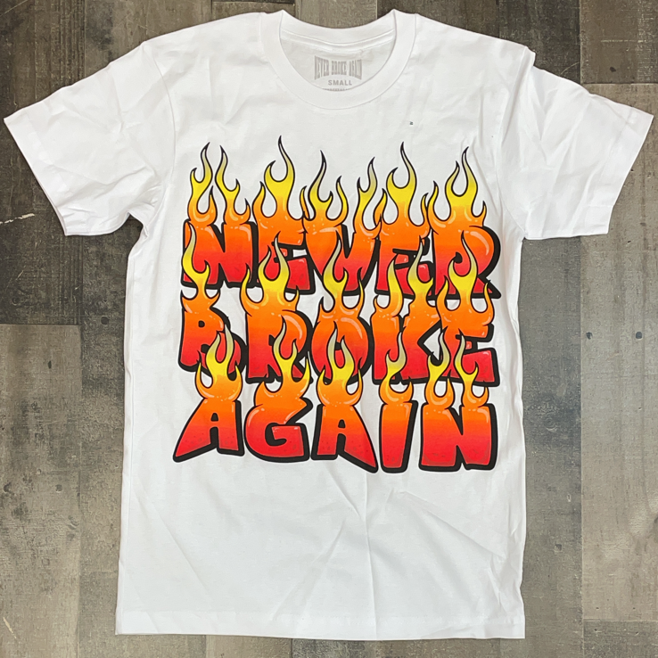 Never broke again- on flames ss tee (white)