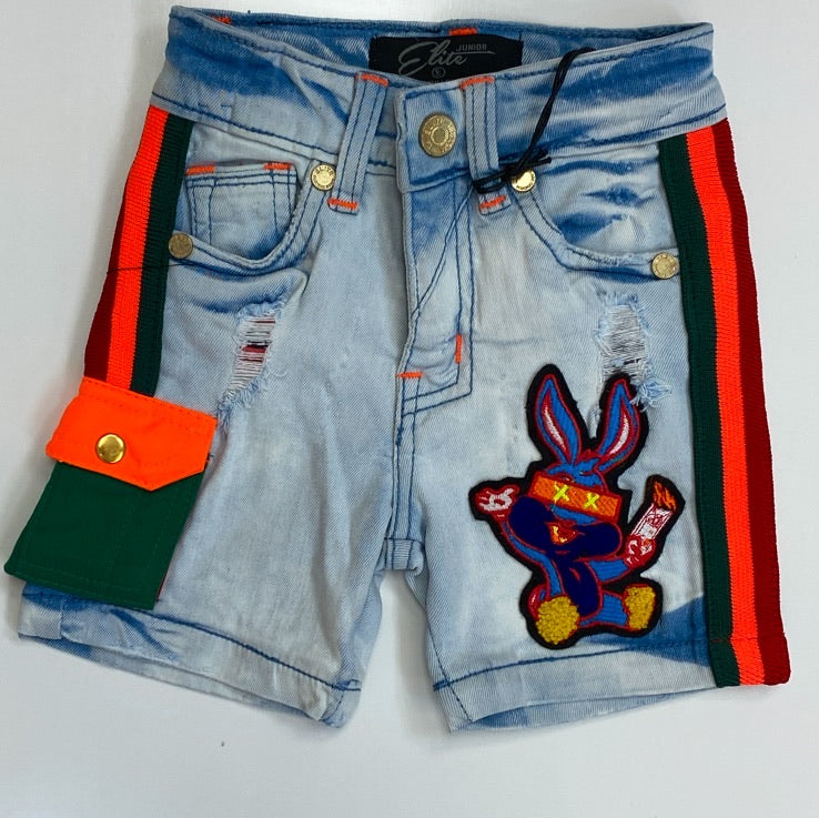 Elite- striped denim shorts w/bunny (kids)