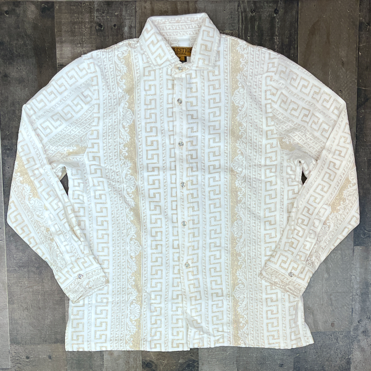 Prestige- gold lace long sleeve button down (white)