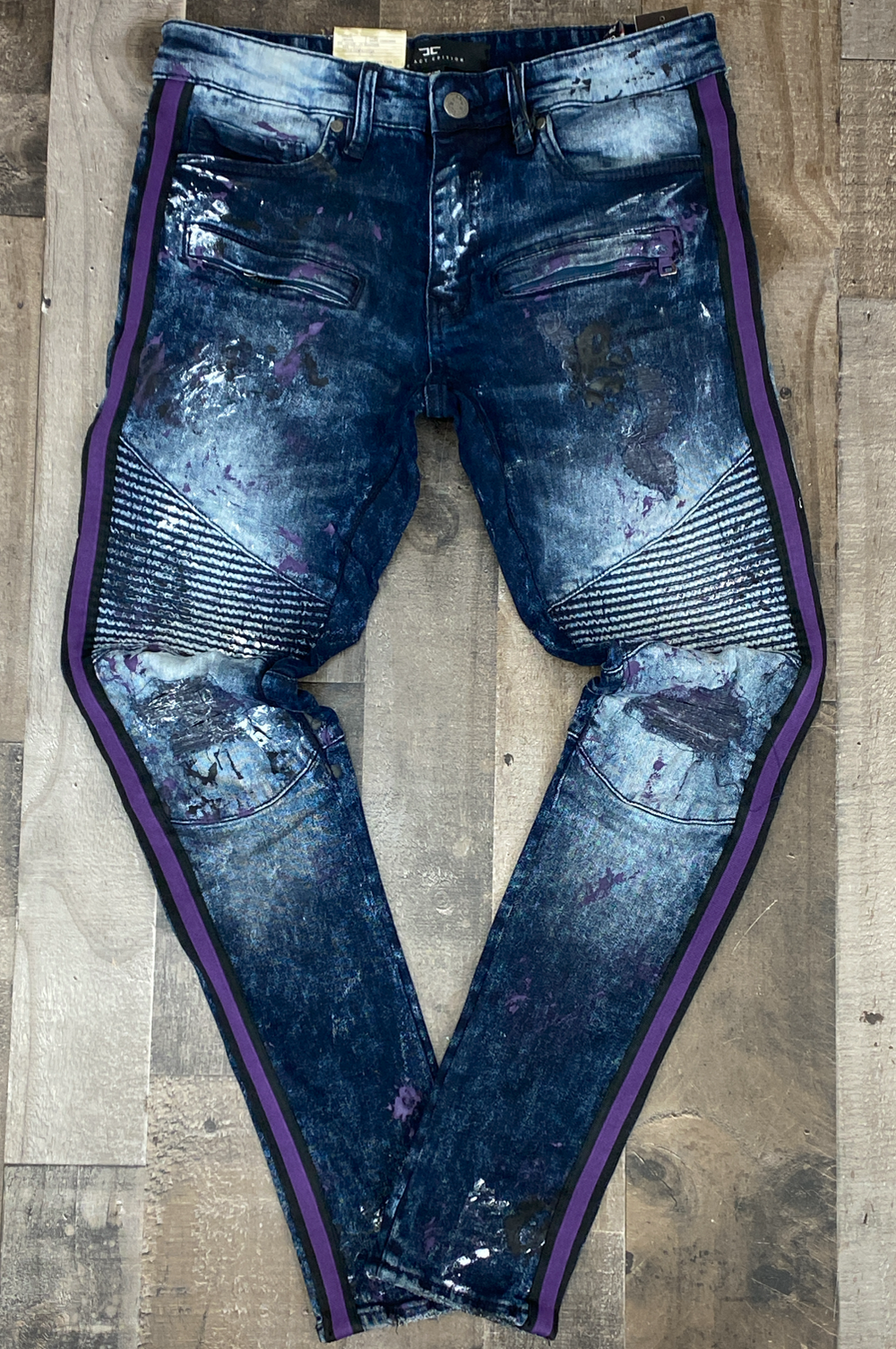 Jordan Craig- painted moto denim jeans with side stripe