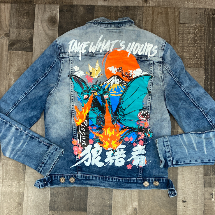 
                  
                    Reason- flaming dragon denim jacket
                  
                