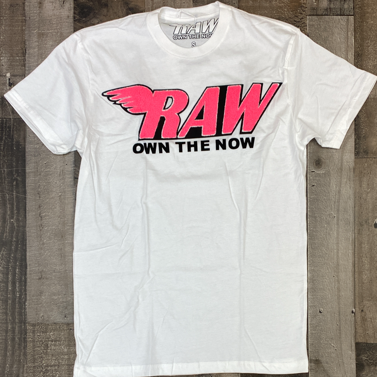 Rawyalty- raw chenille patch ss tee(white/pink)