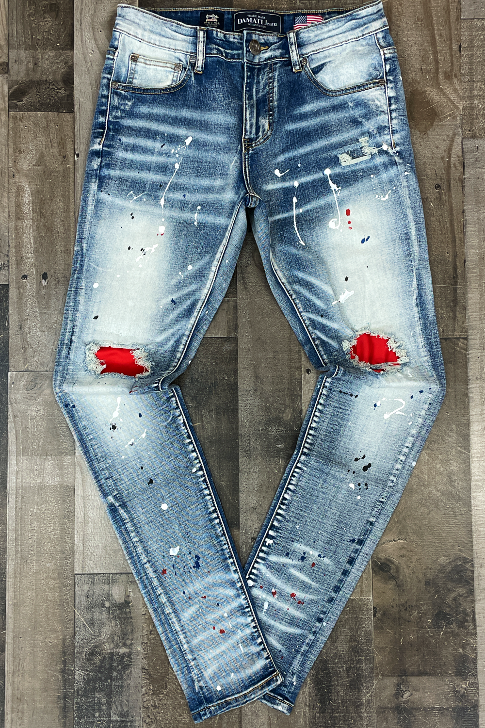 Damati- paint splatter patched knee jeans
