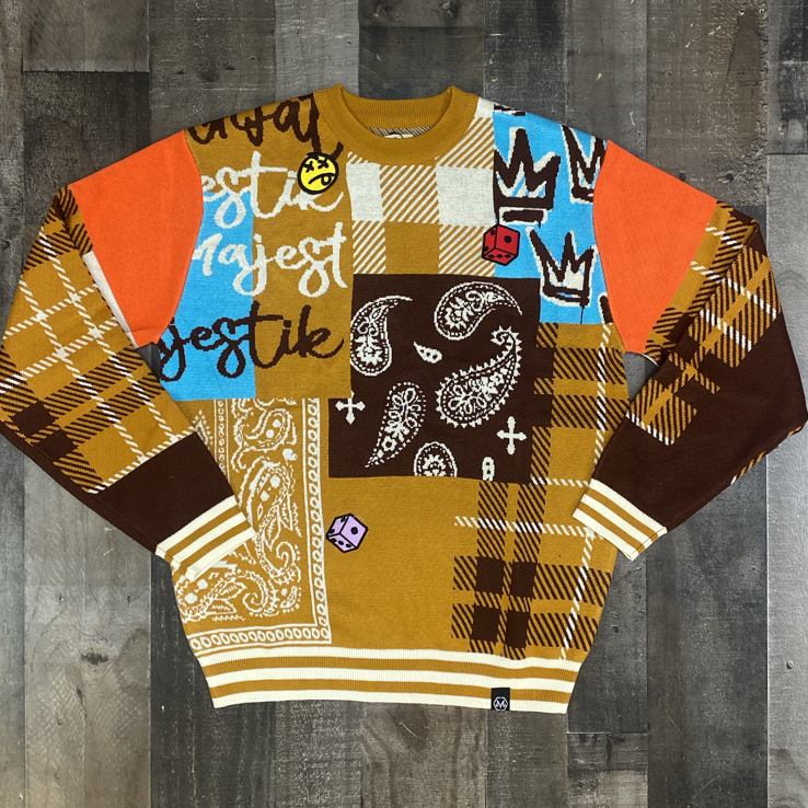 Majestik- Paisley & plaid jacquard sweater w/ patch (timber)