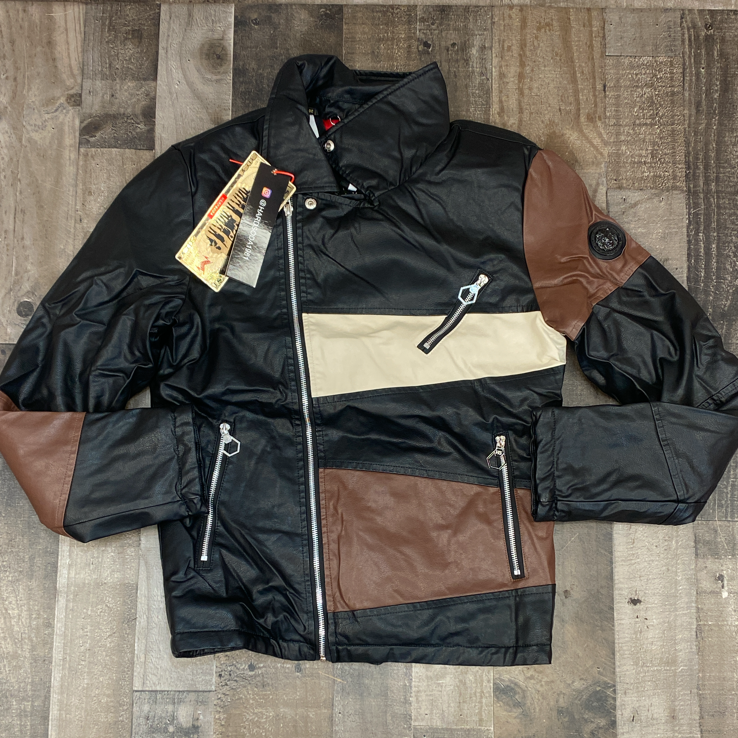 Hard Soda- leather color patch jacket (black/brown)