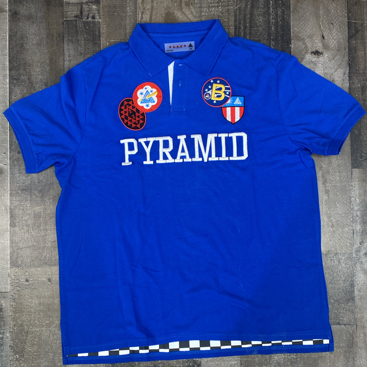 Black pyrmid- blue patches ss tee