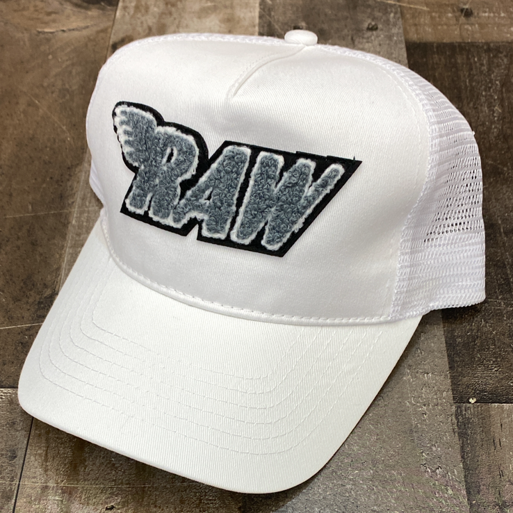 Rawyalty- raw chenille patch hat (white/grey)