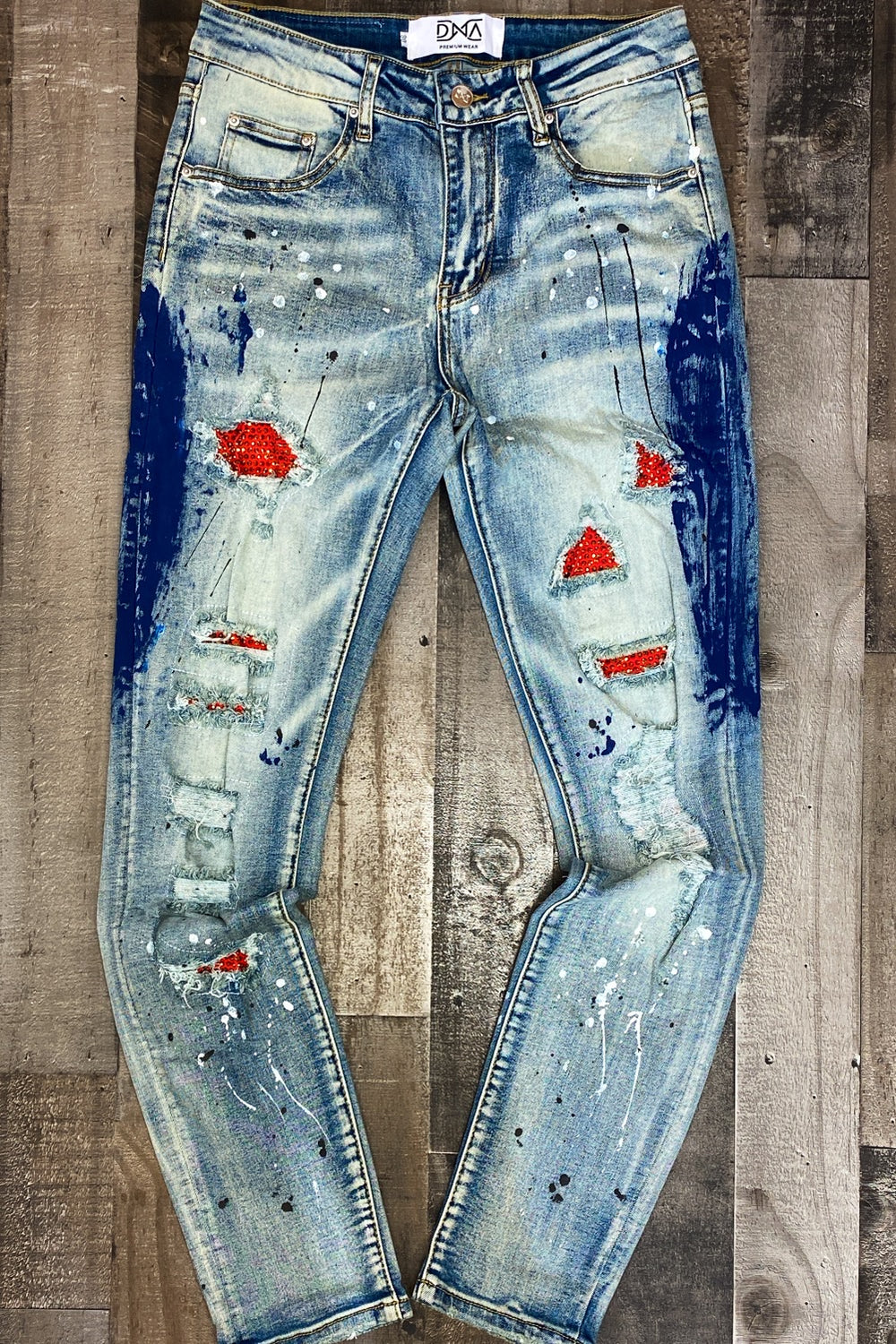 Dna Premium Wear- studded color patch jeans (blue/red)