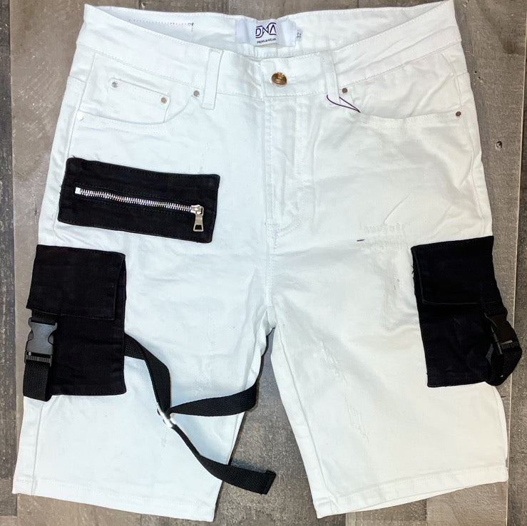 DNA premium wear- denim cargo shorts (white/ black pockets)