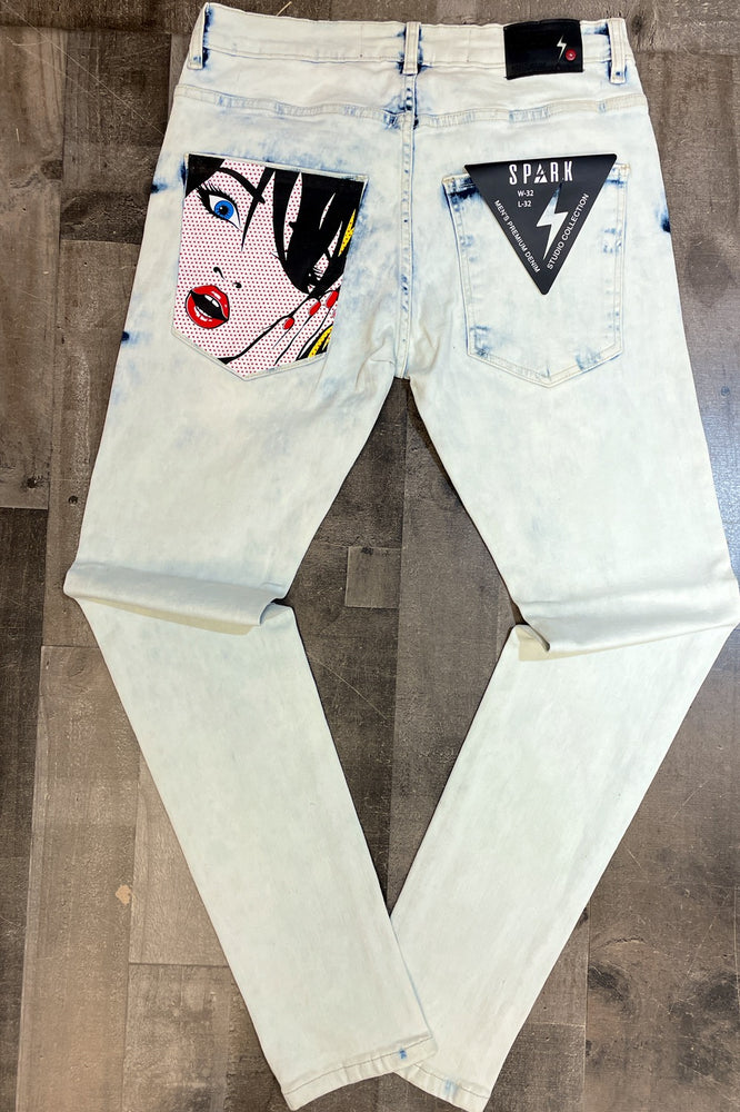 
                  
                    Spark- carton print jeans
                  
                