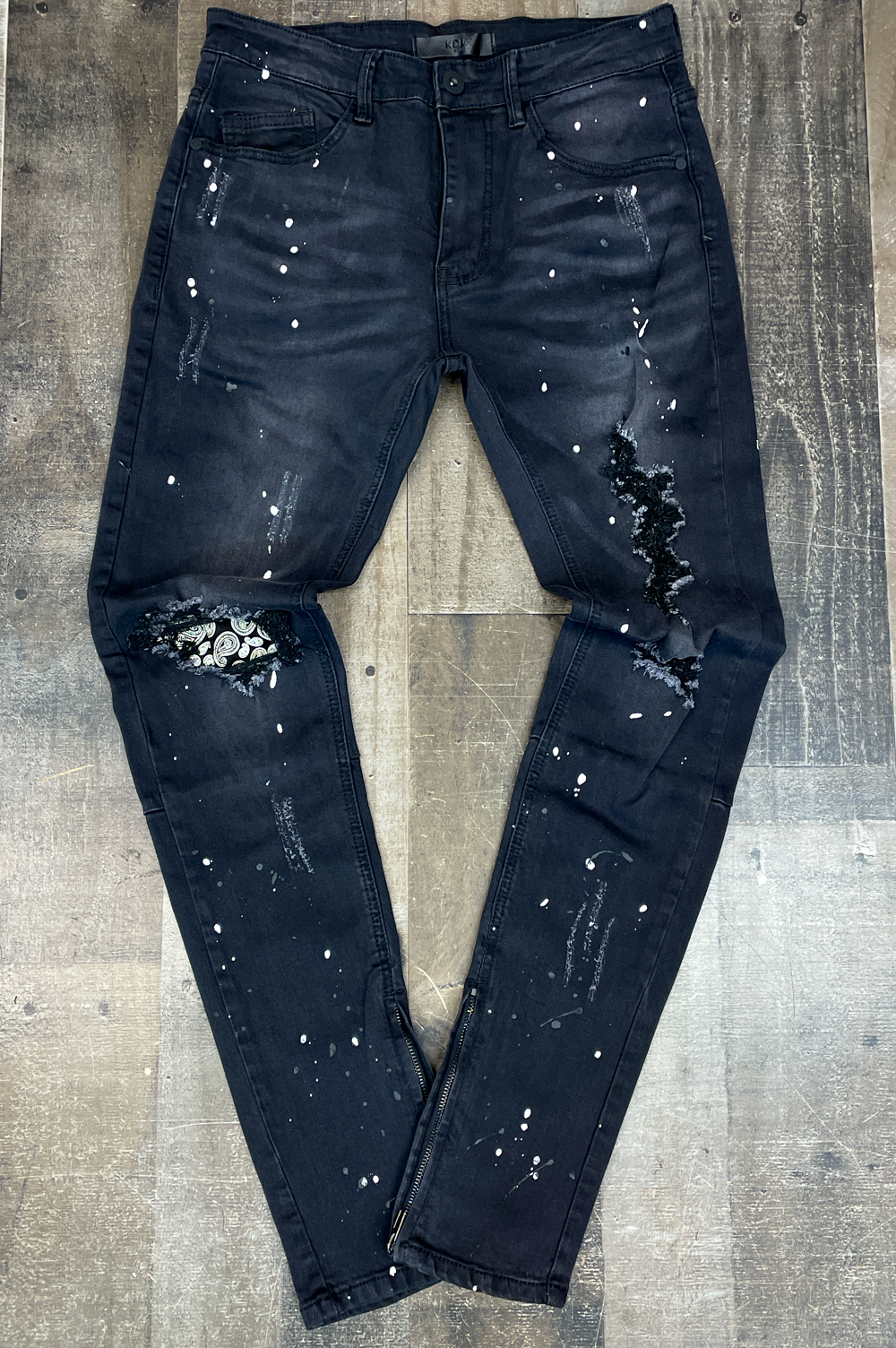 KDNK- under patched paisley jeans