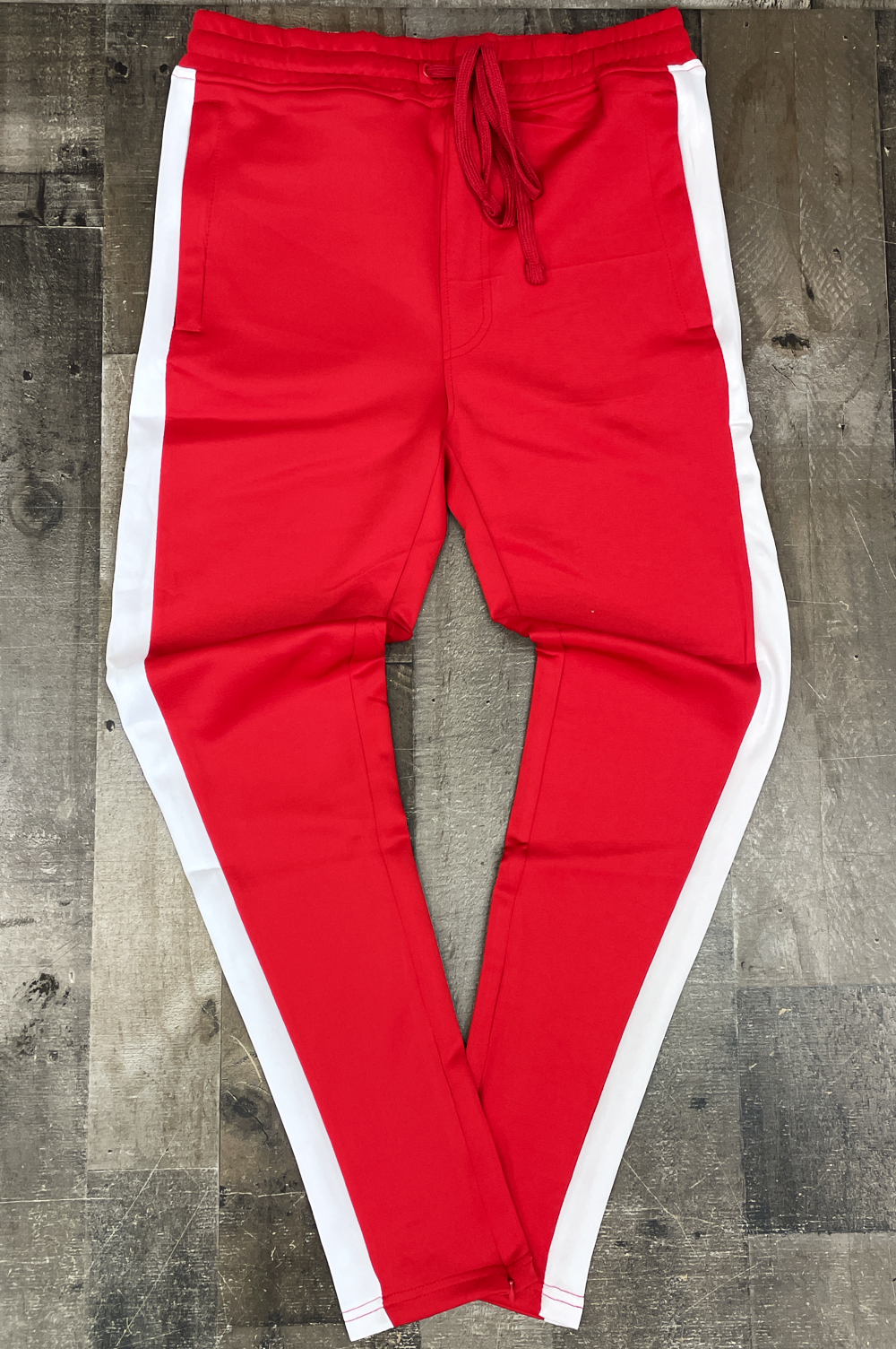 Rebel Minds- red w/ white stripe track pants