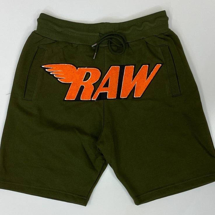 Rawyalty-raw chenille patch shorts (olive)