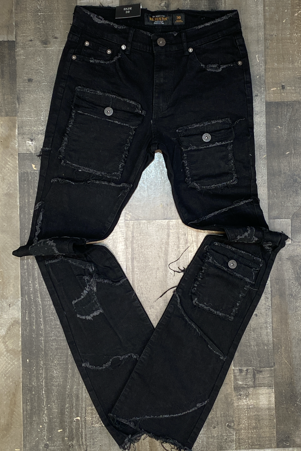 Majestik- Oversized pocket stacked denim jeans