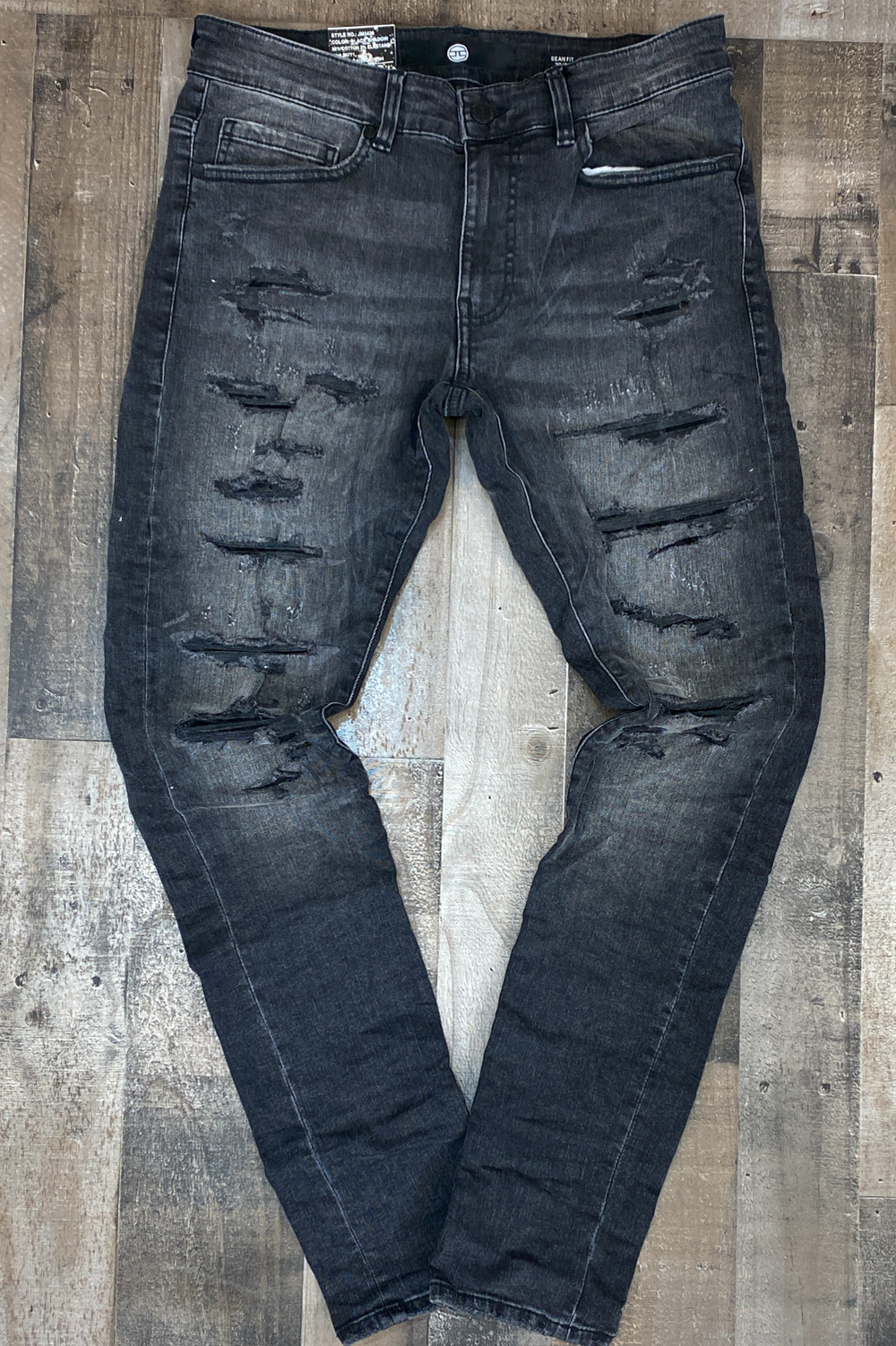 Jordan Craig- crinkled denim jeans w shreds (Sean fit)