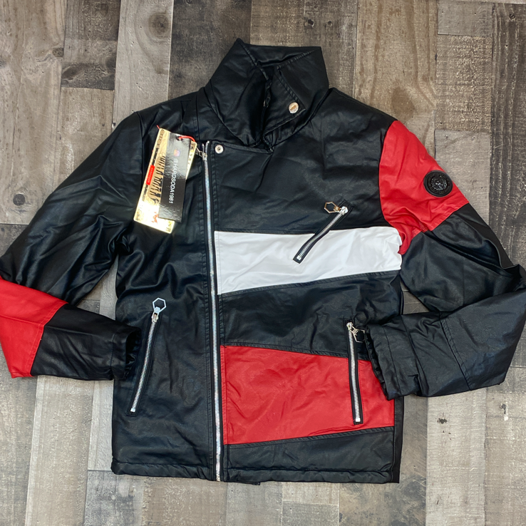 Hard Soda- leather color patch jacket (black/red)