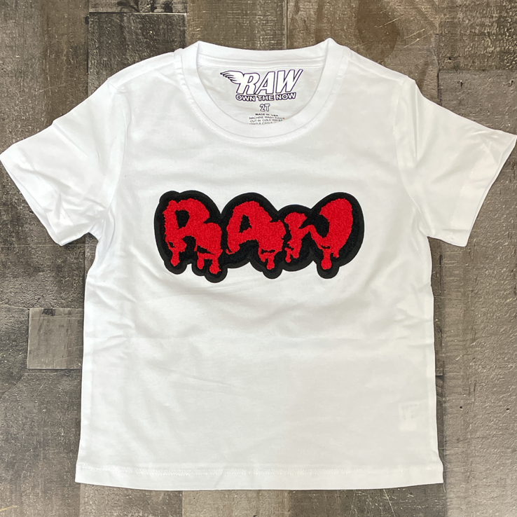 Rawyalty- drippy raw chenille patch ss tee (white/red)(kids)