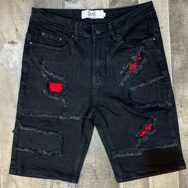 DNA premium wear- studded patched shorts (red studs)