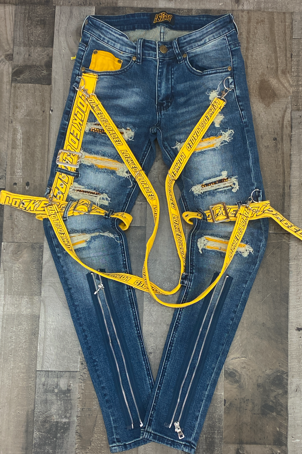Locked Loaded- locked & loaded strapped jeans