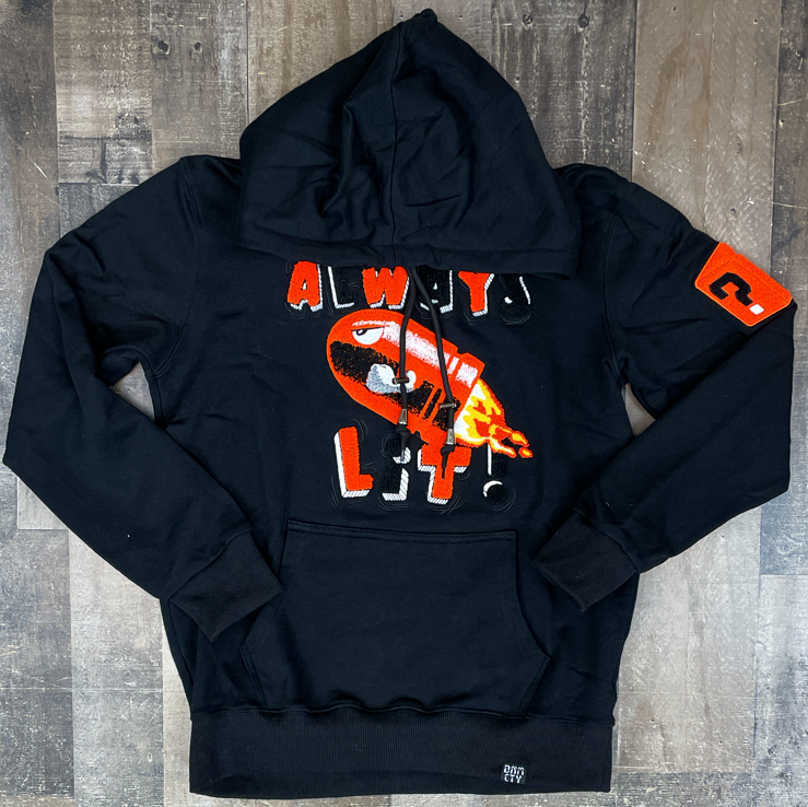 DENIMiCITY- always lit chenille hoodie (black/orange)