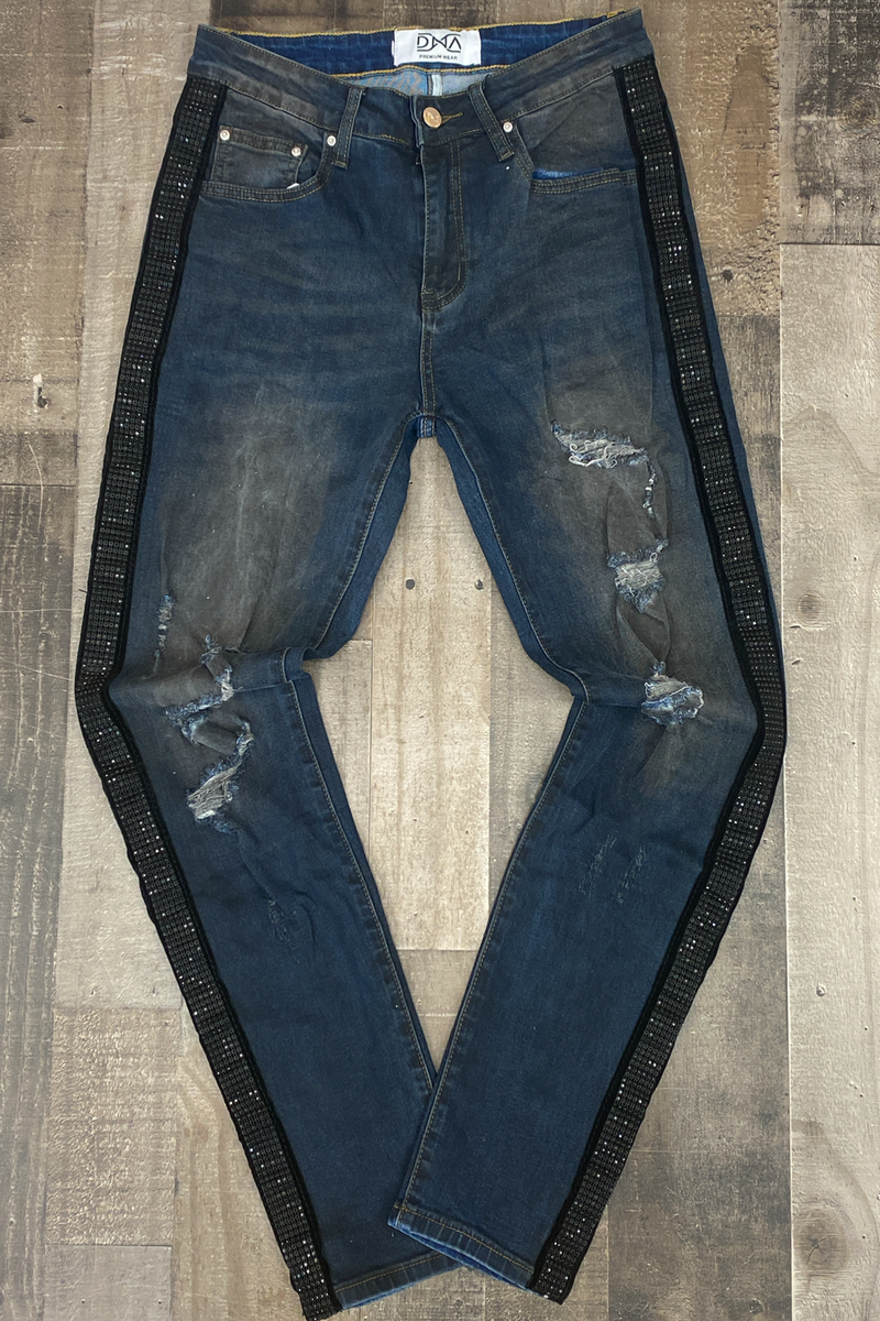 Dna Premium Wear- studded stripe denim jeans (dark blue/black) – Major ...