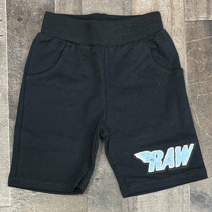 Rawyalty- raw chenille patch shorts (black/lt blue) (kids)