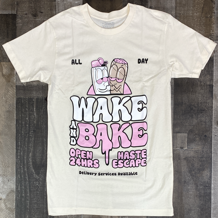 Haste Escape- Wake and Bake ss tee (natural)