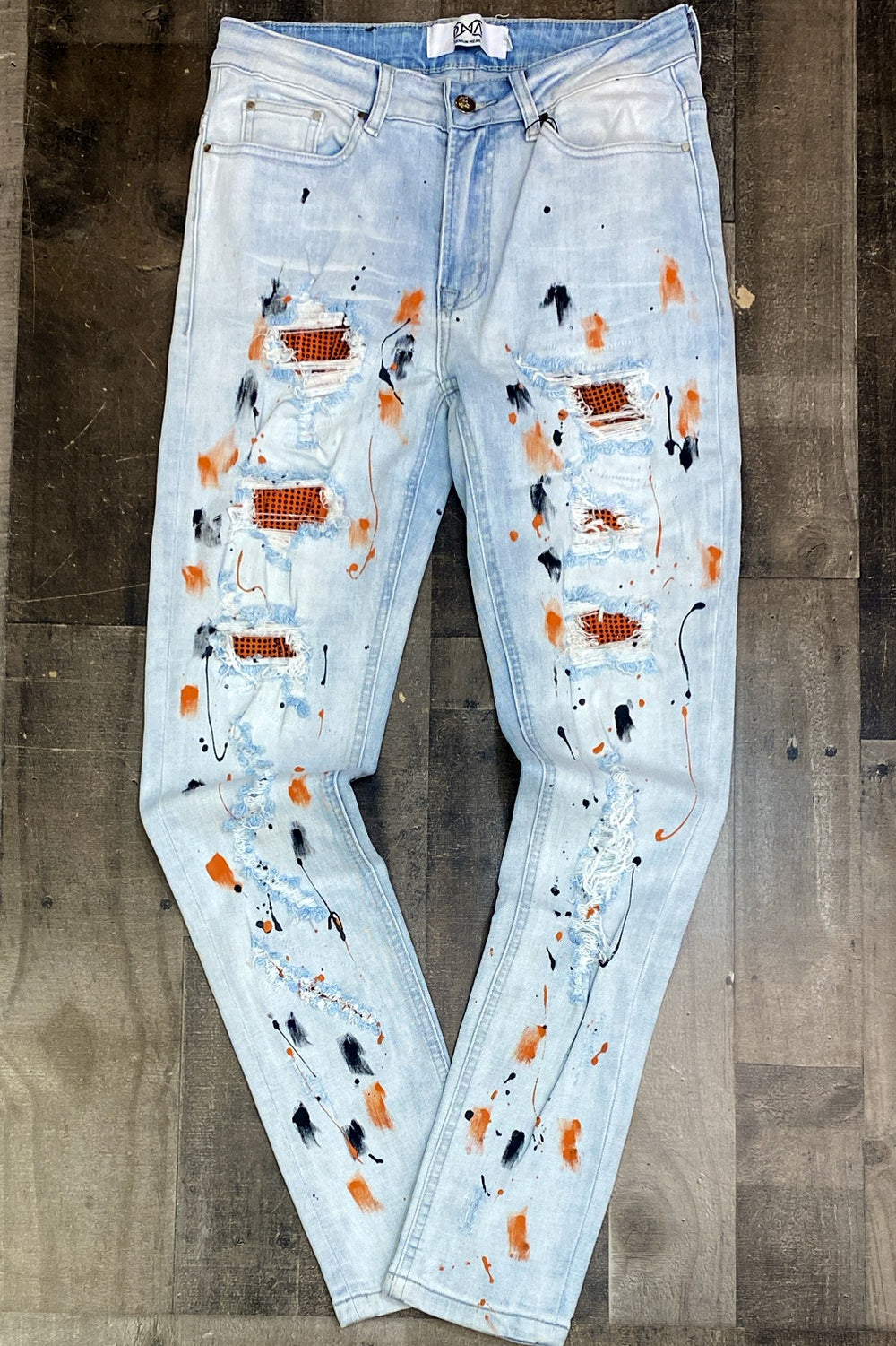 DNA Premium Wear- studded shredded jeans (orange)