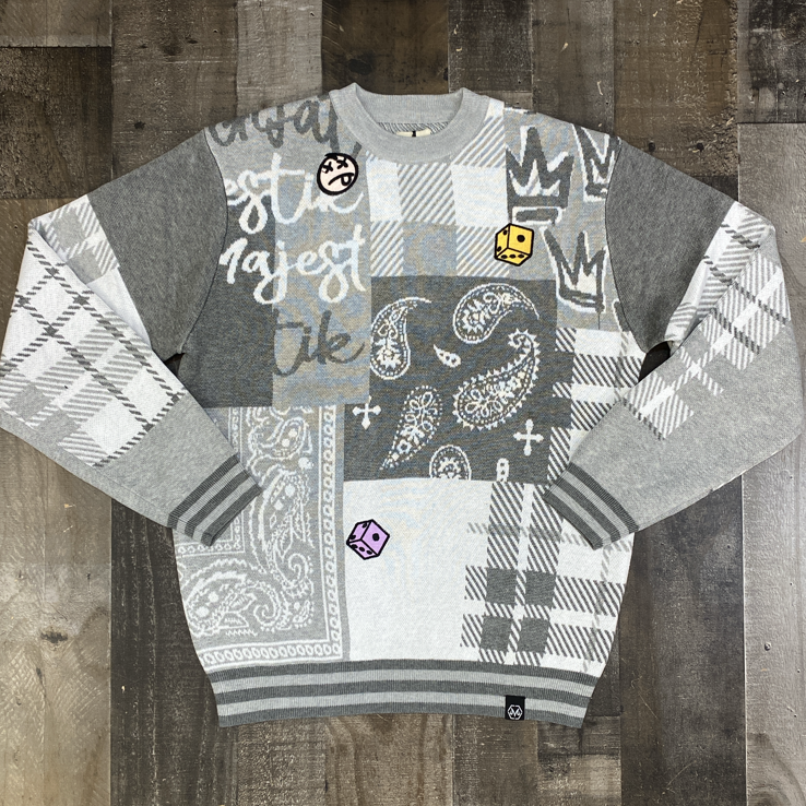 Majestik- Paisley & plaid jacquard sweater w/ patch