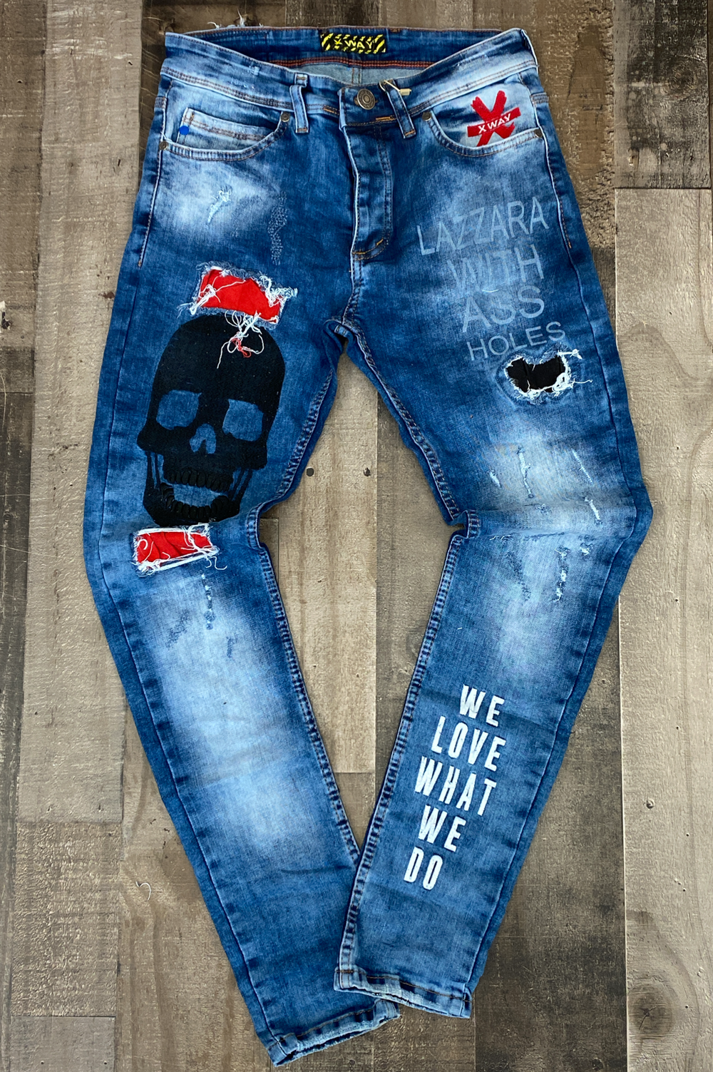 X Way- patched jeans w/skulls