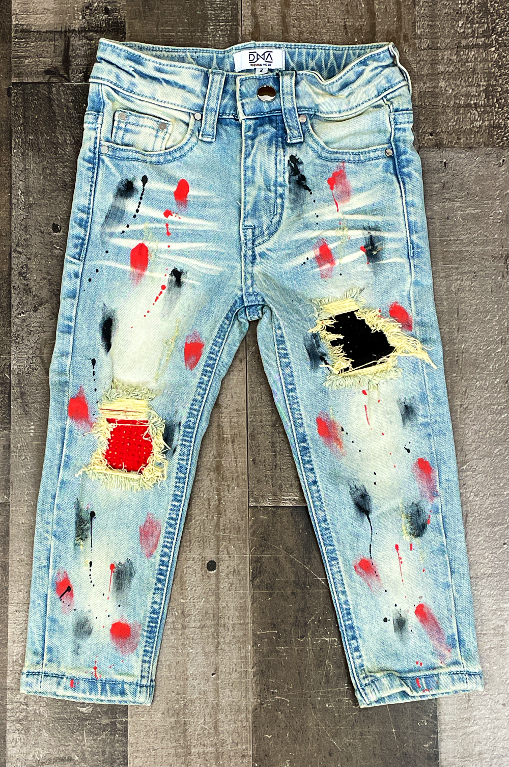 DNA Premium Wear- red/black painted spot jeans (kids)