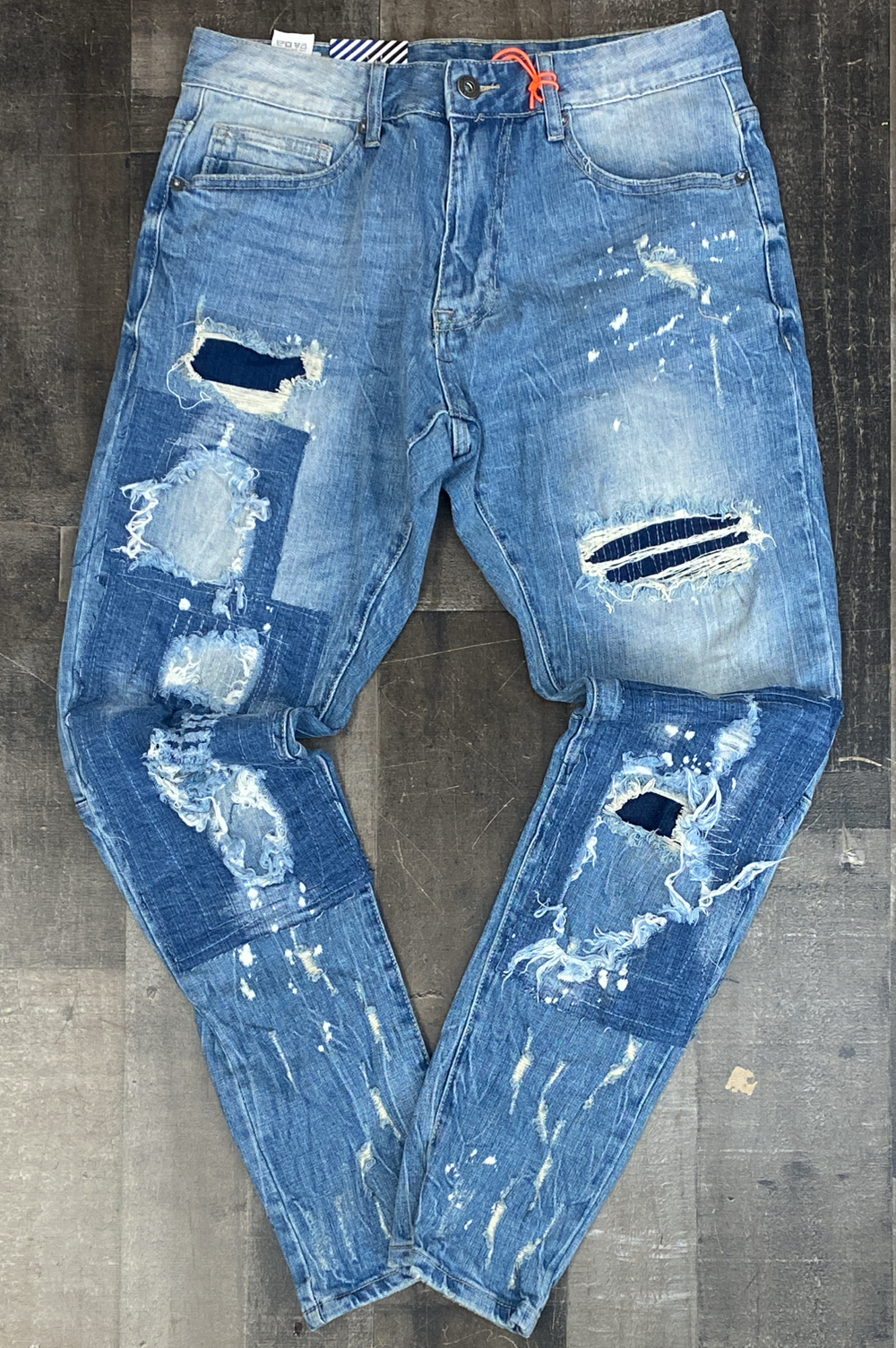 Smoke rise- denim patch jeans