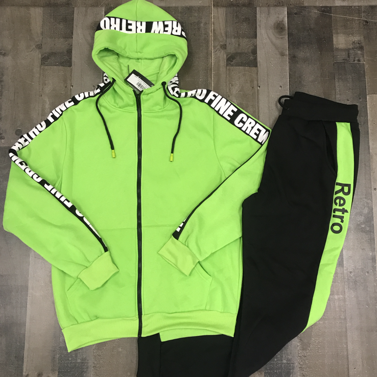 Retro - fine crew sweatsuit (lime green/black)