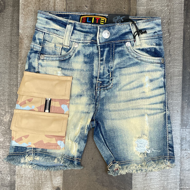 Elite- camo patch denim shorts (blue)(kids)