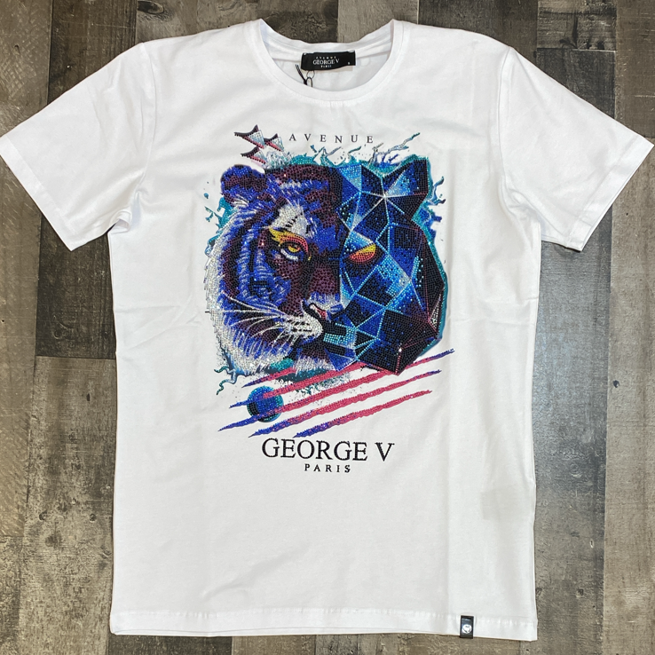 George V- half face studded tiger ss tee (white)