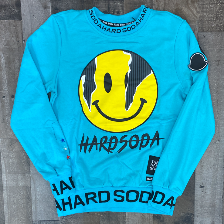Hard Soda- smiley Face crewneck (sky blue)