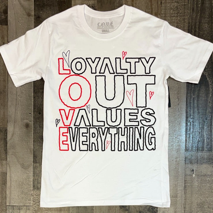 LOVE APPAREL- loyalty out values everything ss tee