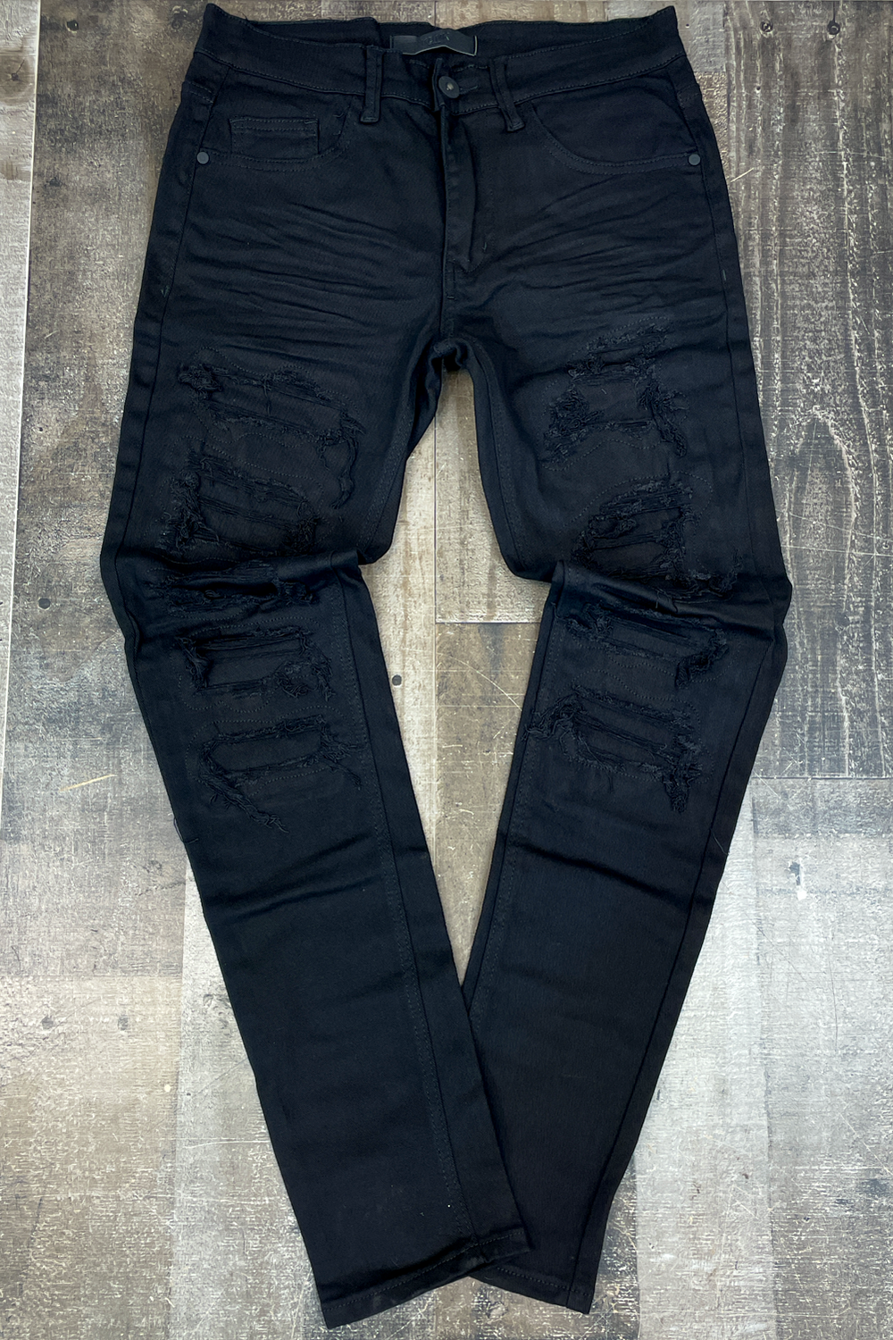 KDNK- patched distress skinny jeans