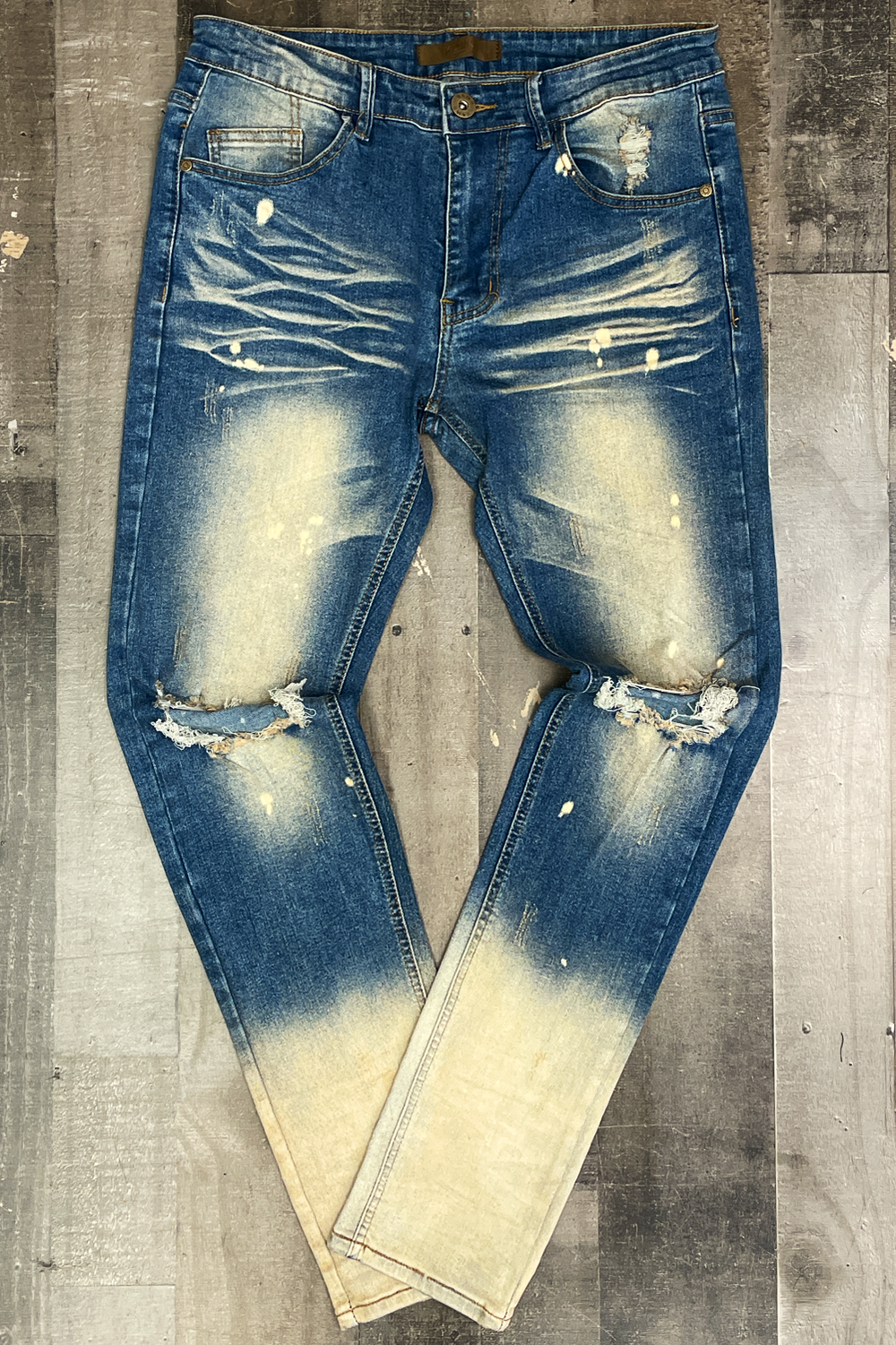 KDNK- ombre bleached patched jeans