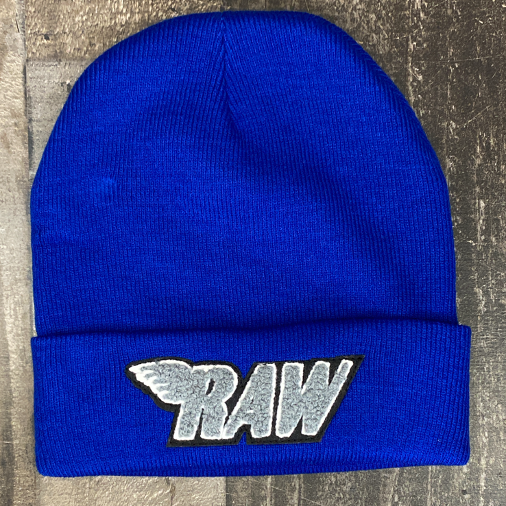 Rawyalty- raw chenille patch knit hat (blue/grey)