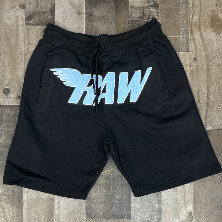 Rawyalty- raw chenille patch shorts (black/lt blue)