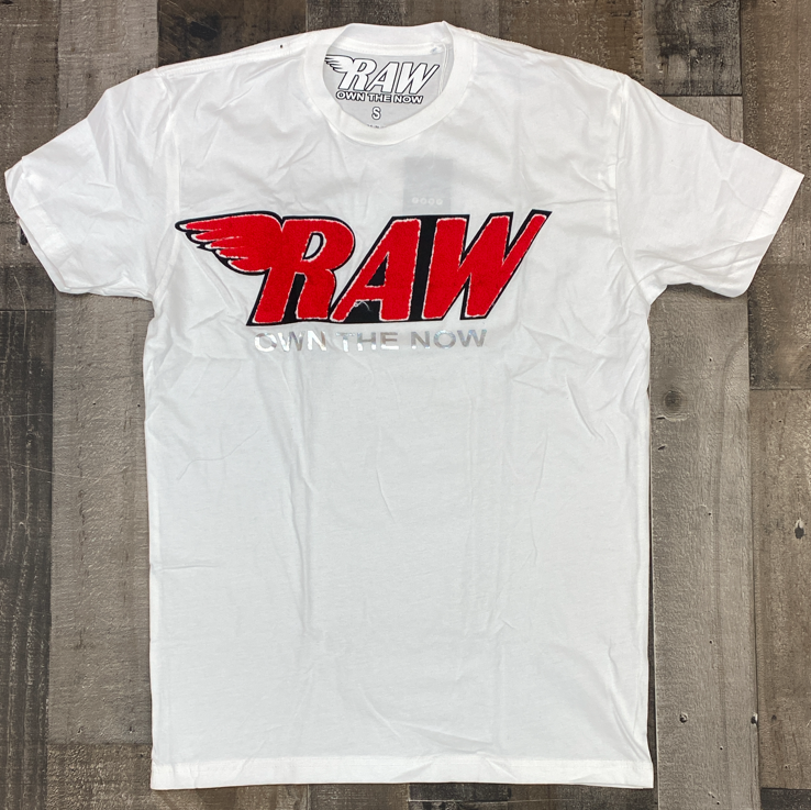 Rawyalty-raw chenille patch ss tee (white/red/silver)