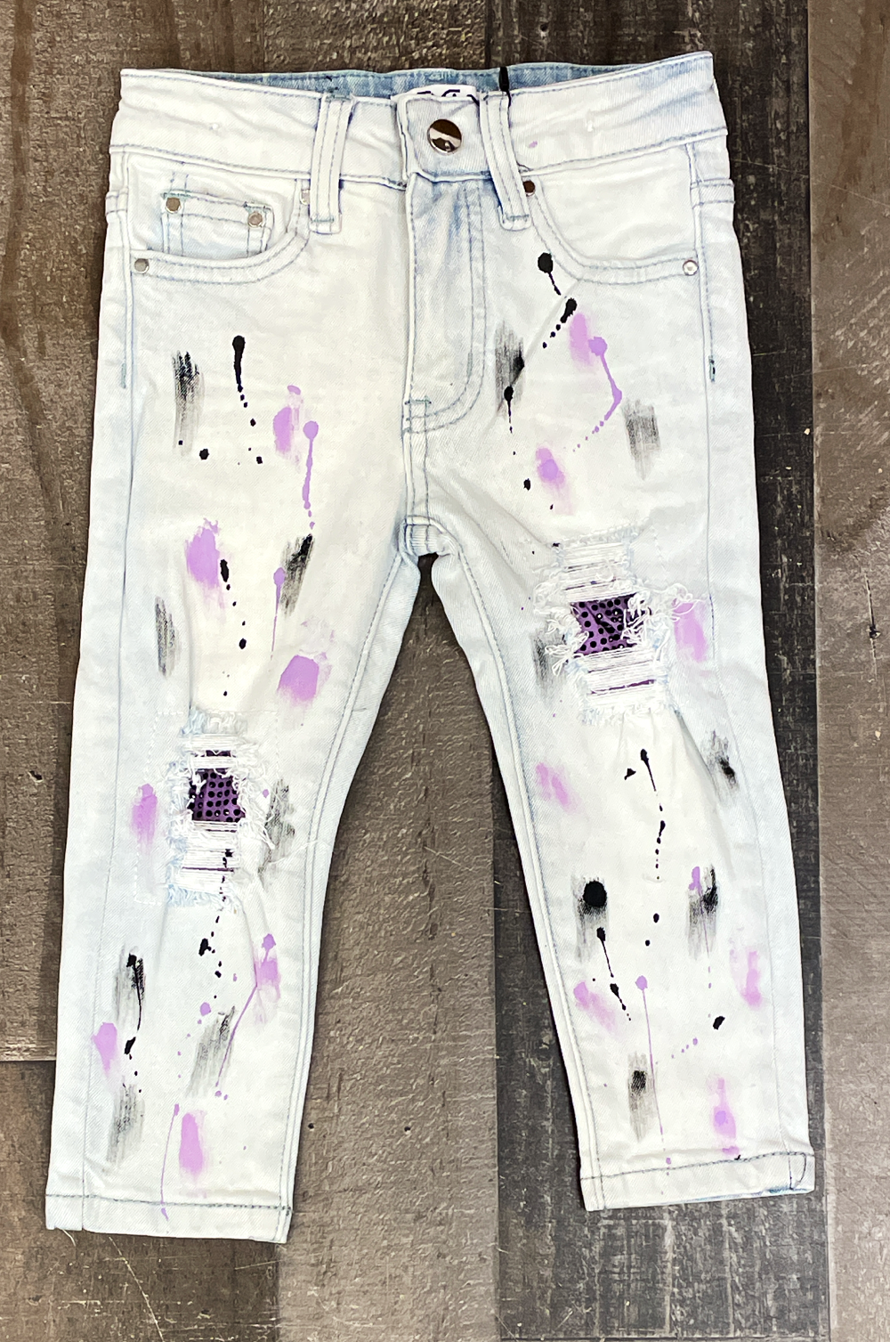 DNA Premium Wear- purple/black painted spot jeans (kids)