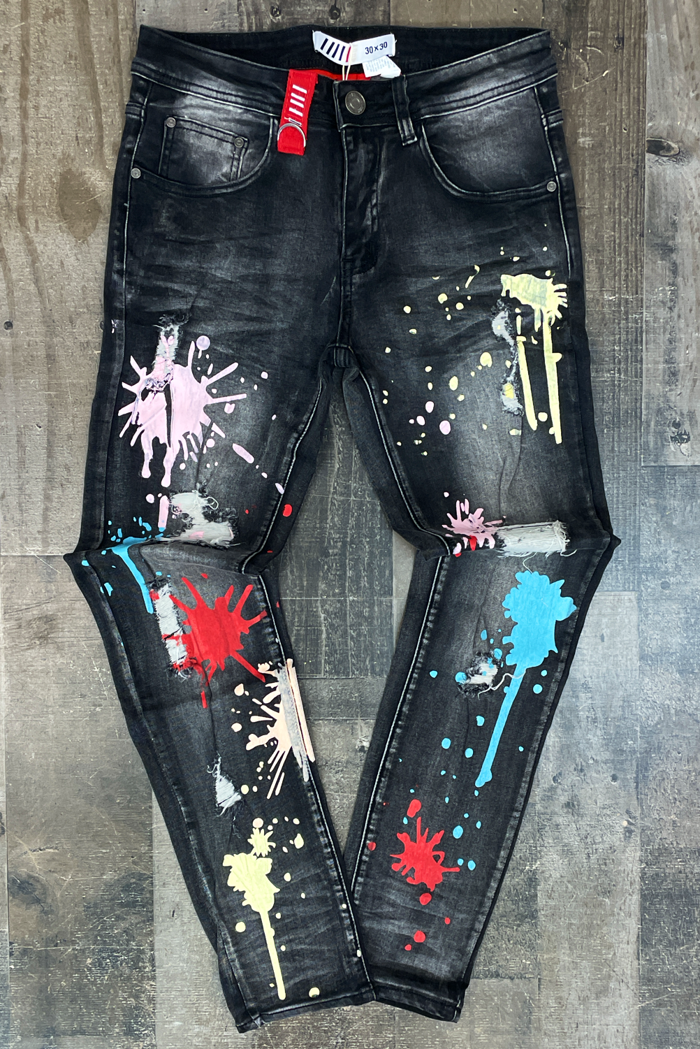 Fifth Loop- splash painting ripped denim jeans