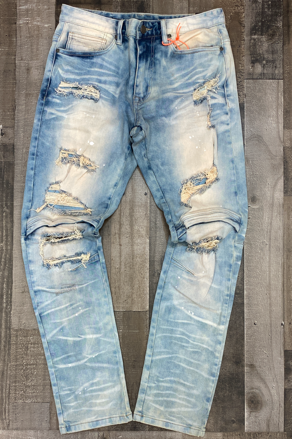 Smoke rise- shredded spots denim jeans
