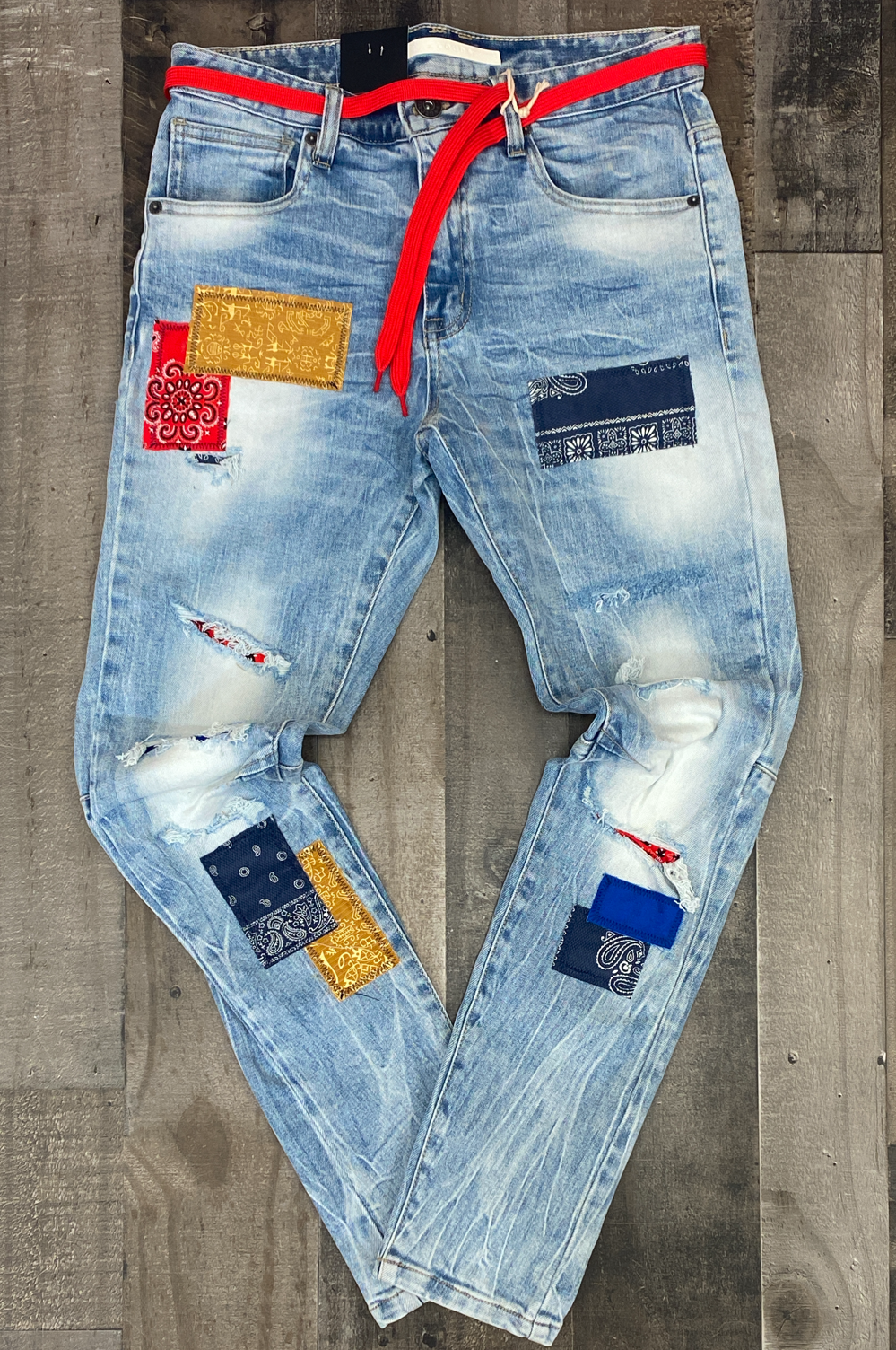 Kloud 9- premium span jeans w/bandana patches (md.blue)