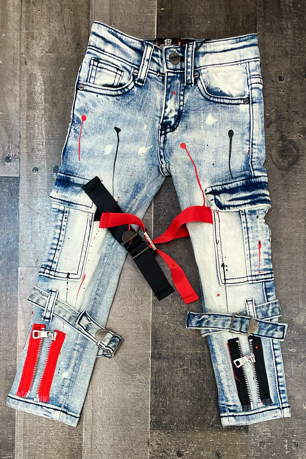 DENIMiCITY- tactical jeans w/ red and black straps (kids)