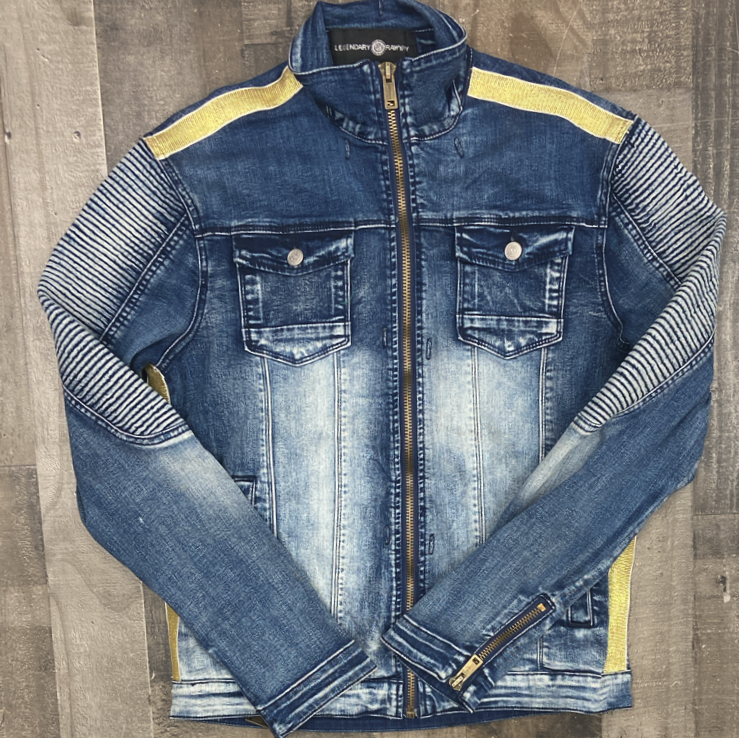 Rawyalty-zip up gold stripe Moto jean jacket